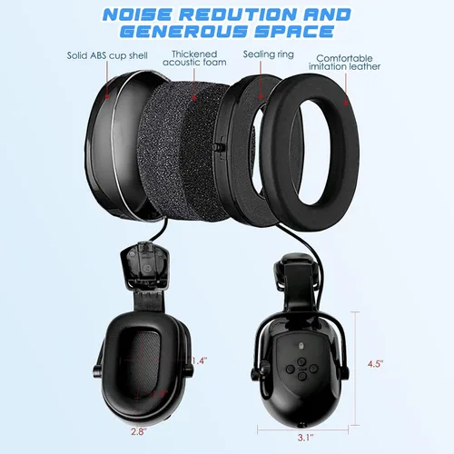 Vista 7 de Aolamegs Orejeras con Bluetooth para casco duro, NRR de 26 db, con cancelación de ruido, orejeras para llamadas, música, protección auditiva