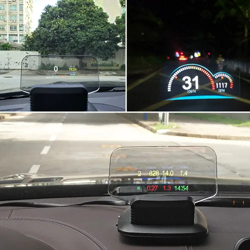 Vista 3 de HUD para coche, pantalla frontal, indicador OBD2, C1 OBD2 y GPS LED OBD coche HUD pantalla frontal velocímetro proyector sistema herramienta