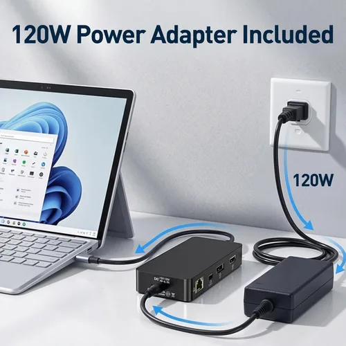 Vista 9 de Surface Thunderbolt 4 Estación de acoplamiento, base de superficie de pantalla triple 4K 12 en 1 con HDMI, DP, Thunderbolt 4, Gigabit Ethernet