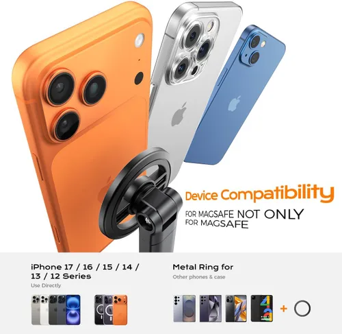 Vista 5 de Trípode magnético para teléfono, trípode ajustable y plegable de 51 pulgadas para iPhone con control remoto, fuerte soporte magnético para selfie