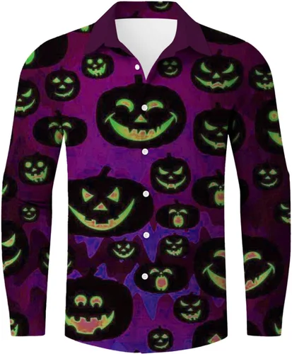 Vista 2 de WYUTX Camisas Henley para hombre, manga larga, grandes y altas, camisas de vestir casuales para hombres, divertidas camisas de Halloween