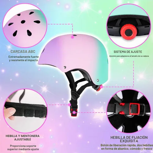 Vista 3 de Casco de bicicleta para niños de Banzk, para edades 3-5-8-14+, para niñas y niños, casco con rodilleras, coderas y muñequeras, ventilación