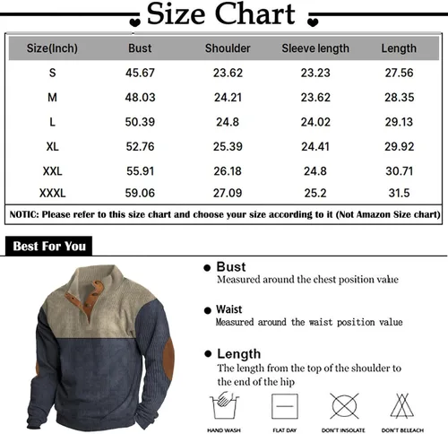 Vista 3 de RTRDE Sudadera de pana de manga larga para hombre, térmica, ajustada, con botones, casual, S-3XL