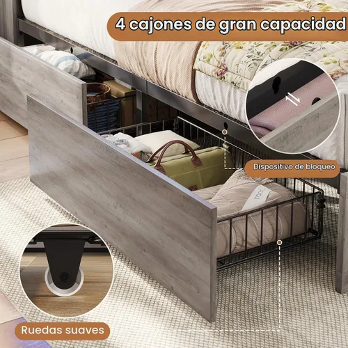 Vista 6 de VIAGDO Bastidor de cama estilo granja tamaño completo con cabecero de almacenamiento tipo librero, estación de carga y luces LED, bastidor de cama