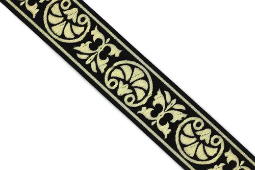Vista 3 de Carrete de 11 yardas 1.37 pulgadas palmeras negro y dorado Jacquard cinta tapicería tela costura adornos suministros DIY 35058