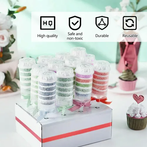 Vista 5 de BOROLA 84 recipientes de plástico transparentes de forma redonda con tapas, base y palitos Food-safe plastic with snap-on lids freezer safe for