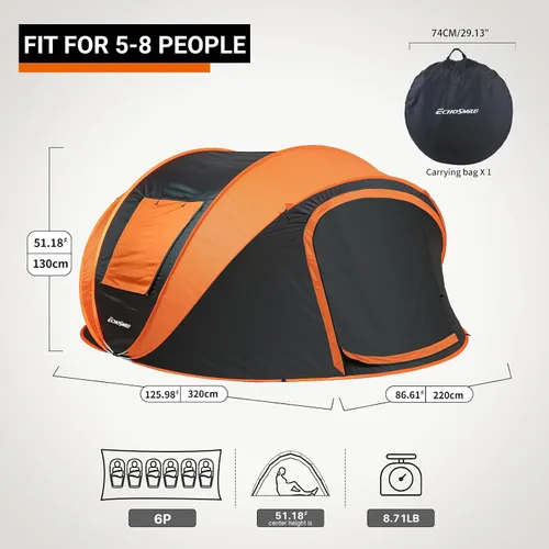 Vista 2 de EchoSmile Tienda de campaña desplegable para 2/4/6 personas, fácil instalación, cúpula resistente al agua, portátil con bolsa de transporte Negro