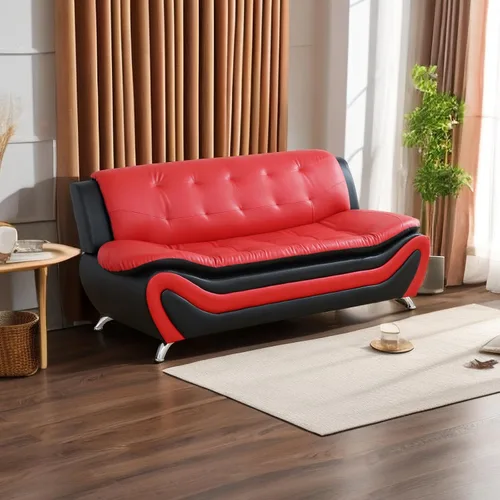 Vista 15 de A Ainehome Moderno juego de muebles de sala de estar de piel sintética, sofá modular de 6 asientos con sofá biplaza y silla (negro)
