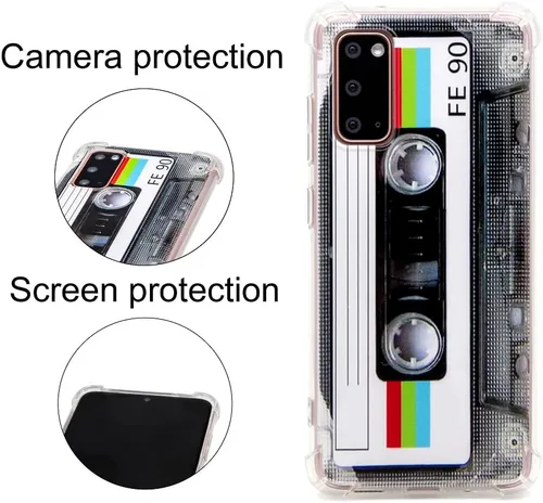 Vista 4 de FAteamll Funda para Galaxy S20 con esquinas reforzadas TPU suave parachoques retro cassette cinta caso compatible con Samsung Galaxy S20