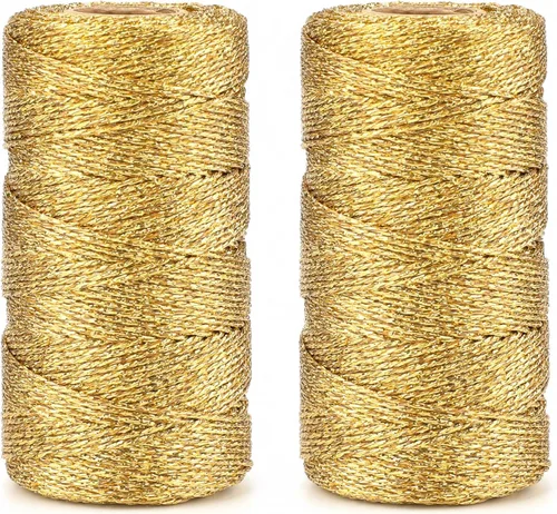 Vista 9 de jijAcraft cuerda de oro de 328 pies - hilo de oro metálico de 1.5 mm para envolver regalos sin estiramiento - cordón brillante dorado para envolver
