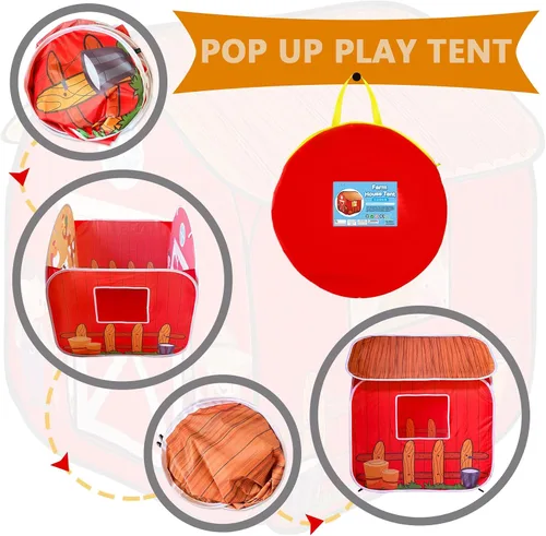 Vista 3 de Tienda de campaña para niños, granero desplegable para niños, casa de juegos portátil plegable para interiores y exteriores para niños y niñas