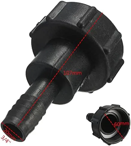 Vista 4 de Adaptador de drenaje de tanque IBC de 1/2 pulgada con tapa roscada Conector de manguera de jardín Adaptador de montaje negro