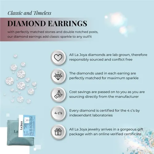 Vista 4 de Aretes de diamantes cultivados en laboratorio para mujeres y hombres Aretes de diamantes TW de 16-3 14 qt. Oro blanco y amarillo de 14 quilates