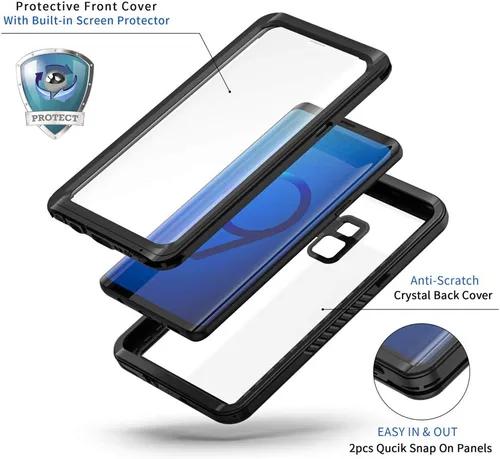 Vista 3 de Lanhiem Funda para teléfono Samsung Galaxy S9, IP68 impermeable a prueba de polvo con protector de pantalla incorporado, carcasa protectora a prueba