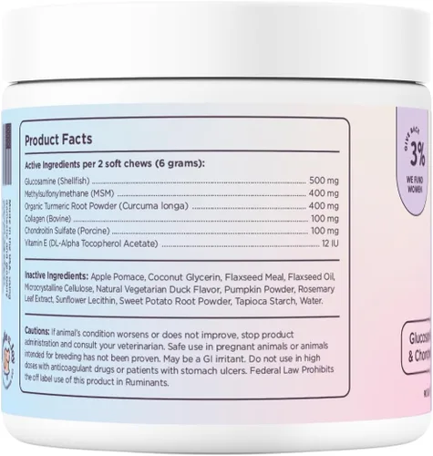 Vista 6 de Bundle x Joy Suplemento radiante de apoyo para cadera y articulaciones para perros, 90 masticables suaves, glucosamina condroitina para perros