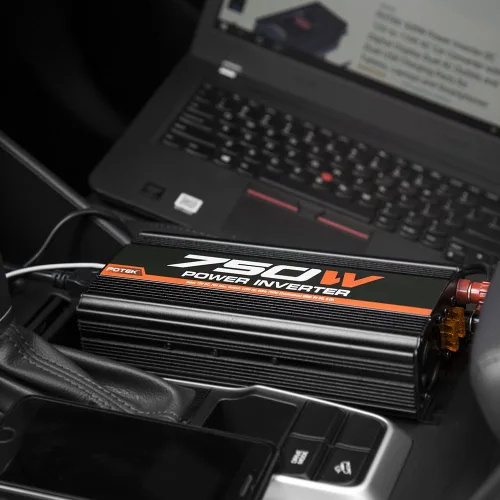 Vista 6 de POTEK - Inversor de corriente de 750W para coche, DC 12V a AC 110V, con puertos de carga de AC duales y puertos USB de 2A para portátil, teléfono