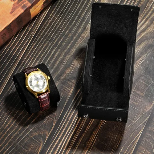 Vista 3 de ROSELLE Funda para reloj para hombres y mujeres con forro de gamuza, estuche de viaje para reloj, organizador de almacenamiento y exhibición
