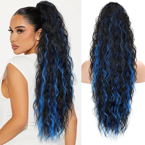 Vista 10 de KooKaStyle Extensión de cola de caballo con cordón de 26 pulgadas (66 cm) para mujeres, extensiones de cabello sintético rizado largo para uso
