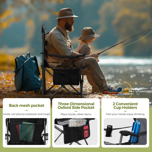 Vista 6 de ALPHA CAMP Silla plegable de gran tamaño para campamento, soporte de marco de acero resistente, 350 libras, brazo acolchado plegable con soporte