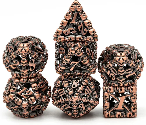Vista 2 de UDIXI Juego de dados de metal DND: dados de metal D&D huecos de calavera, juego de dados poliédricos para Calabozos y Dragones Pathfinder