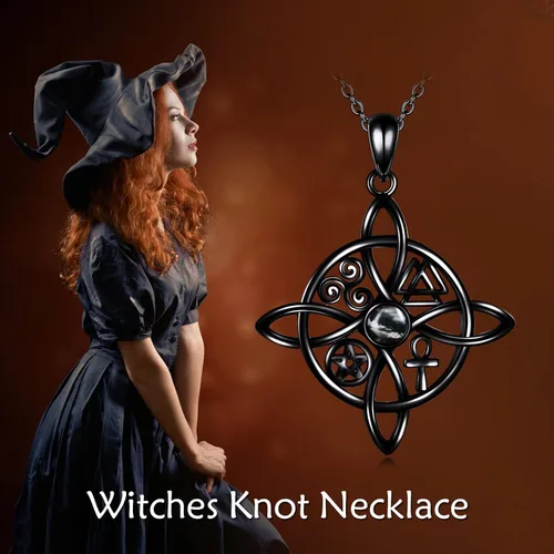 Vista 63 de YAFEINI Collar con dije de nudo de bruja de plata de ley, amuleto de bruja de cruz celta, regalo para mujer