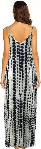 Vista 2 de Supnier - Vestido largo de verano para mujer, vestido flora, informal y bohemio con cuello en V, sin mangas, con tirantes delgados y bolsillos