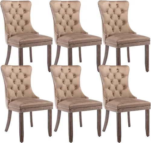 Vista 48 de Juego de 2 sillas de comedor de terciopelo beige, modernas sillas de cocina tapizadas