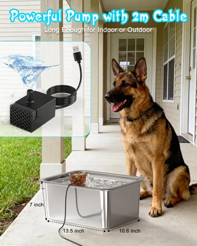 Vista 6 de Fuente de agua para perros grandes, fuente de agua para mascotas de acero inoxidable 304 de 12 litros con 5 filtros y 2 bombas de agua