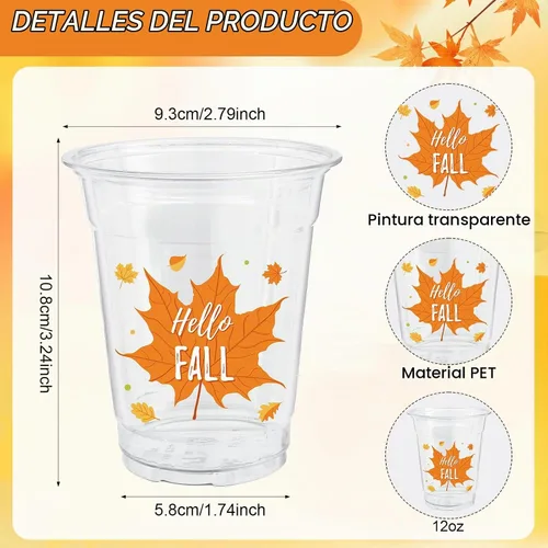 Vista 2 de ABURRORI 50 Piezas Vasos de Plástico de 12 Onzas Otoño Acción de Gracias, Vasos de Fiesta de Otoño Acción de Gracias con Estampado de Hoja de Arce