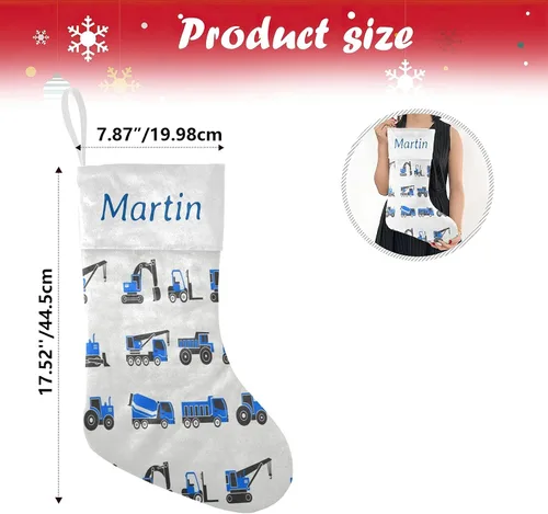 Vista 6 de Medias de Navidad para camión volquete personalizadas, color azul, bolsa de dulces con nombre para decoración de fiestas familiares, regalo de 17.52