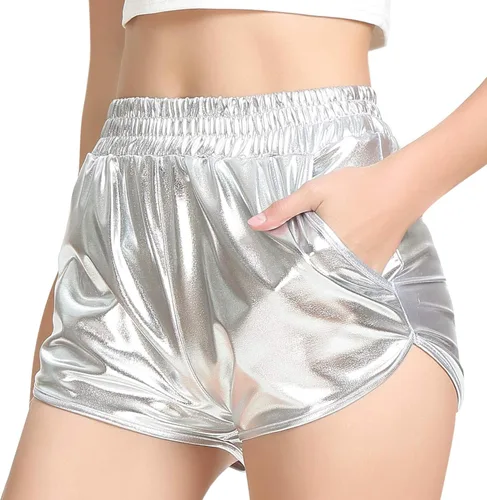 Vista 5 de Mirawise Pantalones cortos metálicos brillantes para niñas, trajes de baile brillantes, Metálico