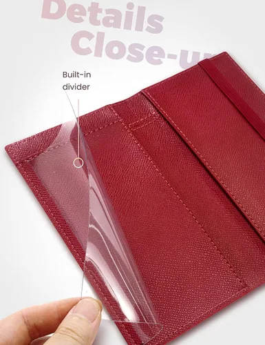 Vista 112 de Yarnic Funda para chequera personal, soporte para chequera con soporte para bolígrafo y divisor de plástico transparente integrado para cheques Rosa
