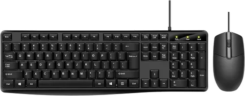 Vista 8 de Teclado y mouse con cable, teclado con cable de 104 teclas con teclado numérico, indicadores LED, ergonómico, cómodo juego y enchufe