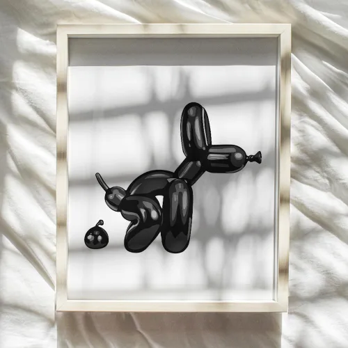 Vista 8 de Decoración de pared de baño en negro - Decoración de baño para hombres - divertidas señales de baño - Arte pop moderno de globos de perro en baño