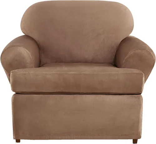 Vista 36 de SURE FIT funda para silla con alas y cojín en T de gamuza suave, de una pieza, ajuste relajado, poliéster, lavable a máquina, color chocolate