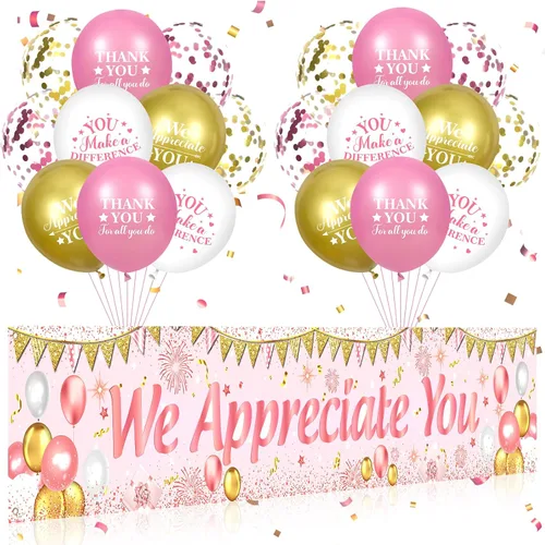 Vista 8 de Decoraciones We Appreciate You Letrero de Jardín Negro Dorado We Appreciate You con 18 Globos Letrero Gracias por Todo lo que Haces Regalos