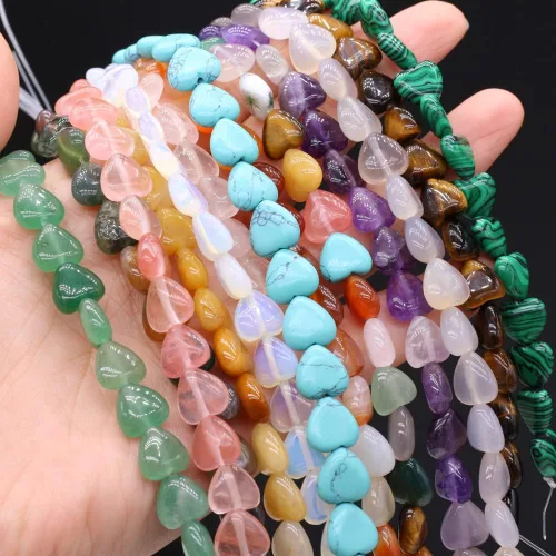 Vista 5 de Cuentas de piedra natural pulida en forma de corazón mixto de amatista para hacer joyas, collares, pulseras, 2 hebras