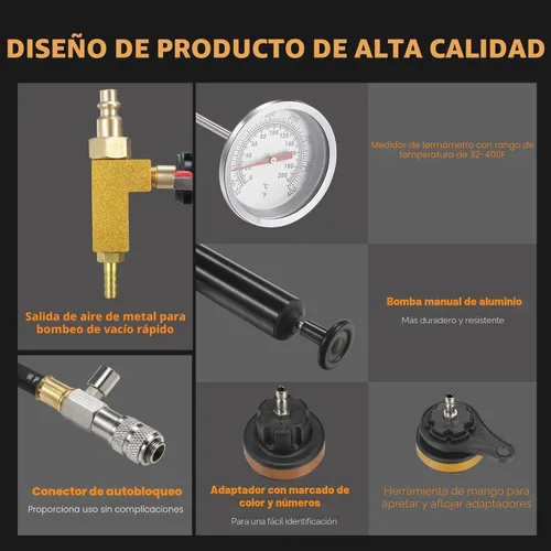 Vista 3 de FOUR UNCLES Probador de presión de radiador y refrigerante y kit de recarga al vacío - Probador de fugas y rellenador del sistema de refrigeración
