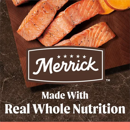 Vista 2 de Merrick Alimento seco para perros adultos sin cereales de primera calidad, saludable y natural, croquetas con salmón real y batata, bolsa de 4.0