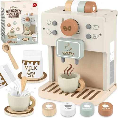 Vista 5 de Juegos de comida de madera para niños de cocina y café de madera, juegos de simulación para niños pequeños