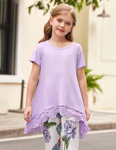 Vista 2 de Arshiner Blusa larga para niñas, estilo casual, básica, holgada, suave, con vuelo, para niñas