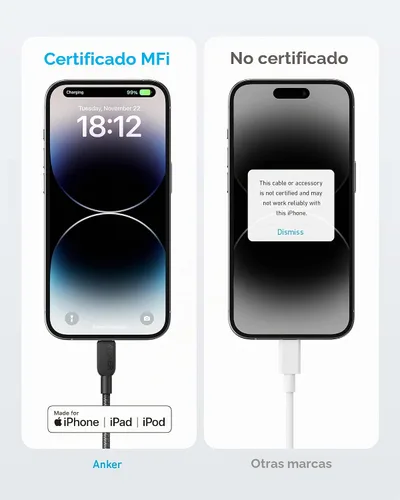 Vista 4 de Anker - Cable USB C a Lightning 310, cable con certificación MFi (3 pies, negro) Para iPhone 14 Series y más (cargador no incluido)