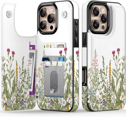 Vista 374 de LETO para iPhone 15 Pro Funda tipo cartera - Tapa tipo folio con patada - Diseños de moda - Tarjetero - Funda protectora para mujeres y niñas - 6.1