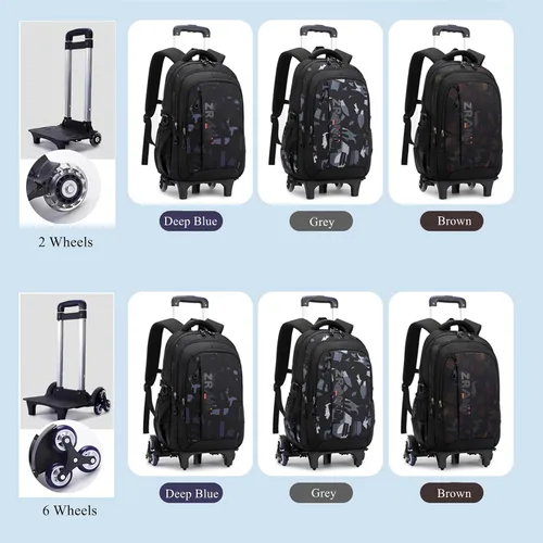Vista 2 de VIDOSCLA Elementary - Mochila con ruedas para niños y adolescentes, equipaje de mano con ruedas, bolsa de libros para la escuela, A06#azul