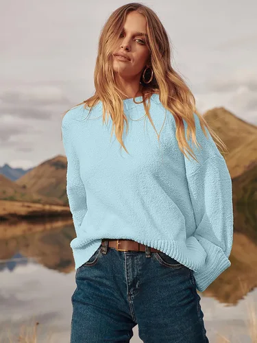 Vista 62 de LOGENE Suéter de gran tamaño para mujer, cuello redondo, manga larga, suave, mullido, suéter de punto 2025 para otoño e invierno