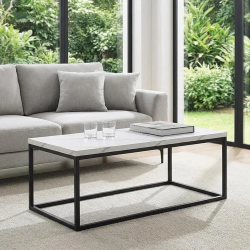 Vista 5 de CENSI - Mesa de centro de mármol blanco de 40 pulgadas, tamaño mediano Mesa de cóctel rectangular industrial de 1.2 pulgadas extra gruesa, patas