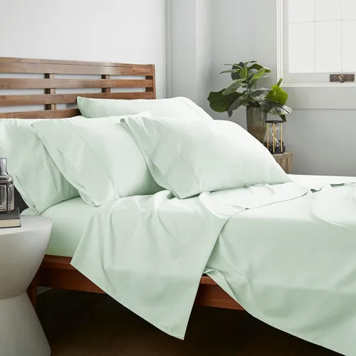 Vista 35 de American Home Collection - Juego de sábanas y fundas de almohada estampadas de 6 piezas, con 14 pulgadas de caída; sábanas de microfibra con doble