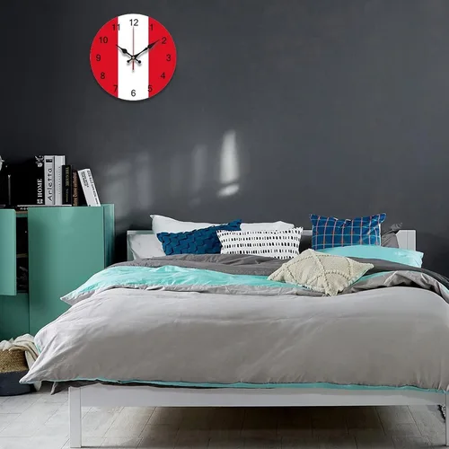 Vista 4 de The Flag of Peru - Reloj de pared decorativo patriótico, funciona con pilas, 9 pulgadas, silencioso, sin tictac, números arábigos, decoración