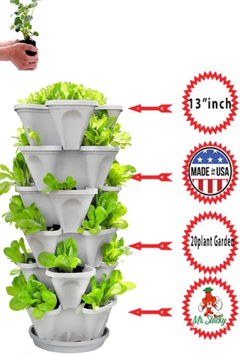 Vista 2 de Mr. Stacky - Maceta de jardín para fresas e hierbas, 5 niveles, apilable, con plato 10 pulgadas