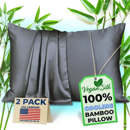 Vista 11 de Fundas de almohada 100% viscosa derivada de bambú - Funda de almohada refrescante - Tamaño estándar, crema, juego de 2 con cremallera